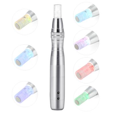 China Blood Vessel Removal Dermapen LED Rechargeable Silver Photon Electric Derma Pen with 7 Different LED Light Color for sale