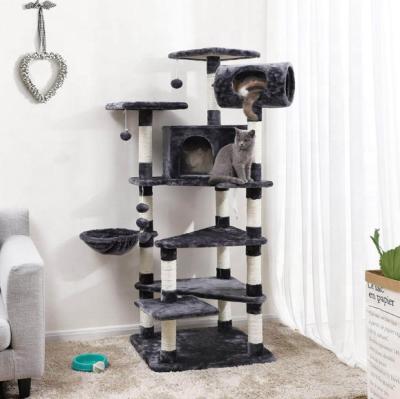 China Large Sustainable High Quality Wooden Scratch Mounting Cat Tower Durable Furniture Kitty Activity Center Eco-Friendly Kitten Play Cat Tree for sale