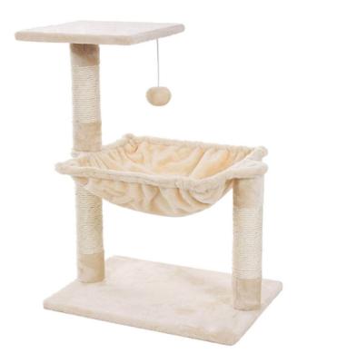 China Viable Cat Tree with Play Tower 2-in-1 Wooden Cat Scratching Toy Durable Kitty Climbing Sisal Tree Cute Tree for sale