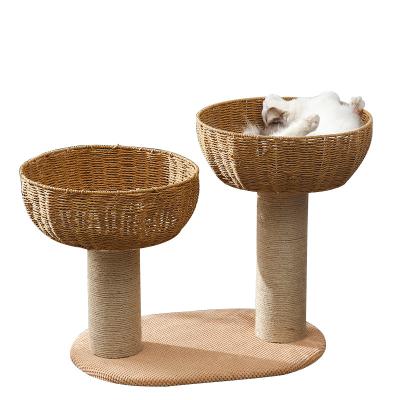 China Viable Modern Rattan Cat Tree Scratcher Tree Furniture Style Cat Tree Tower Home Life for sale