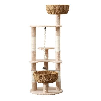 China Free Sample Viable Sisal Cat Tree Rattan Cat Climbing Wooden Frame Scratcher For Cats Pet Basket House for sale