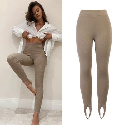 China Manufacturers Anti-Static Solid Yoga Clothing Skinny Ribbed Women Stepping Over Pants High Waisted Ladies Pants for sale