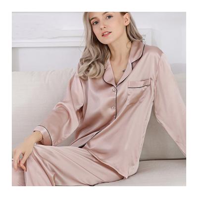 China Wholesale Breathable Long Spring Dyed Rube Women's Elegant Pajamas Satin Silk Pajamas Sleepwear for sale