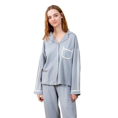 China Home Service Pajamas New Cotton Lapel Cardigan Pajamas Spring Breathable Ladies Long Sleeve for sale