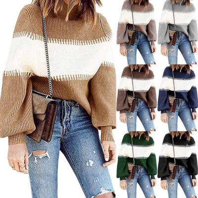 China OEM Factory New Arrivals Anti-wrinkle Odm Autumn Winter Contrast Color Long Sleeve Sweater Woman Sweater for sale