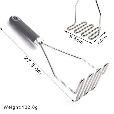 China Kitchen Accessories Profesional Potato Masher and Stocked Crusher Stainless Steel Potato Smasher for sale