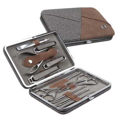 China New Durable Professional Stainless Steel Manicure Set Men Grooming 11 in 1 with Luxurious PU Travel Case for sale