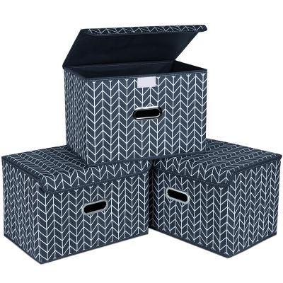 China Sustainable Foldable Storage Box With In Bins Cube Lid Non Woven Fabric Collapsible Storage Box for sale