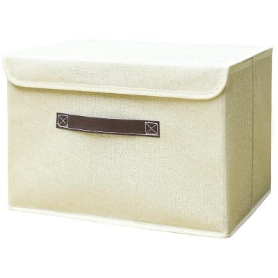 China Sustainable collapsible storage box with in bins cube lid cream non woven fabric storage box collapsible cube for sale