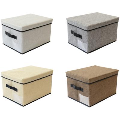 China Viable Collapsible Cotton and Canvas Collapsible Storage Box Drawer Cube Container with Lid Storage Bins Cubes with HandleLarge Storage for sale