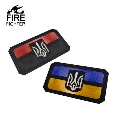 China Reflective glow in the dark Ukraine emblem IR clothing accessories silicone reflective hook and loop patches for apparel. for sale