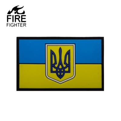 China 3D FIREMAN Ukraine Emblem with Flag Style PVC Decoration Rubber Applique for easy to match backpack and bag patches. for sale