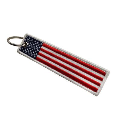 China Custom Left to Himself Us Pilot Keychain Airplane Pilot Embroidered Flag Custom Embroidered Key Flag Key Chain for sale