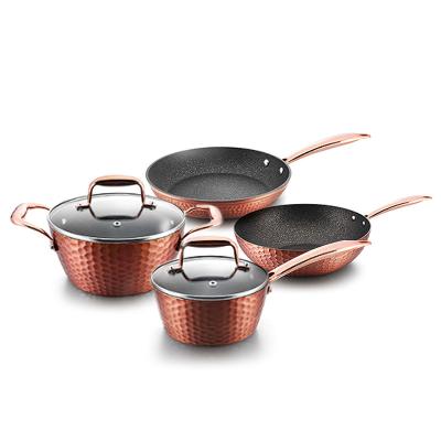 China Durable Aluminum Hammered Effect Non Stick Cookware Set for sale