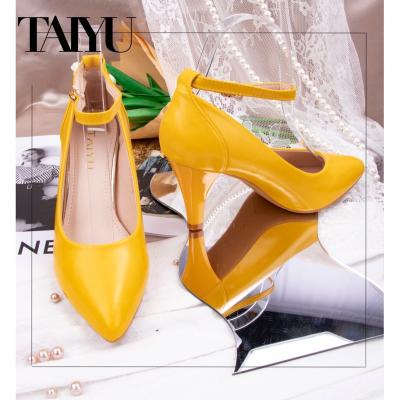 China Wholesale Mary Jane Shoes Heels Yellow Middle Pumps Women's High Heels Shoes Ladies Office Formal Dress Breathable Woman High Pumps for sale