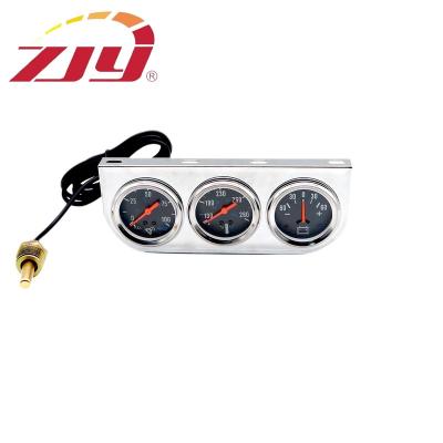 China Universal 2'' 52mm Chrome Volt Water Temp Oil Pressure Triple 3 Gauge Set Gauges Kit 52mm for sale