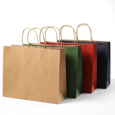 China Recycled materials wholesale high quality thick coffee shopping kraft paper with handle paper bag custom printing logo for sale