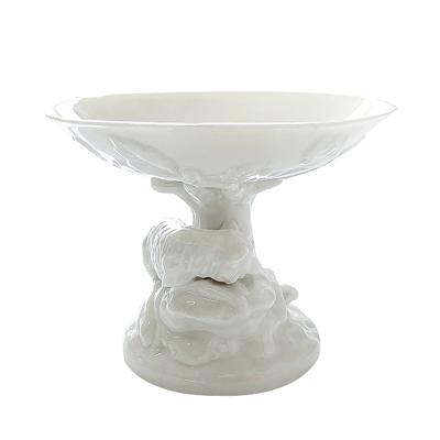 China Sustainable White Ceramic Cake Plate Kitchen Supplies Porcelain Cake Stand Round Dessert Stand For Parties for sale