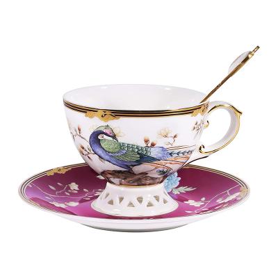 China Fine Stocked Porcelain Tea Coffee Cup And Saucer Set Handmade Glaze Embossed Tea Cup With Saucer for sale