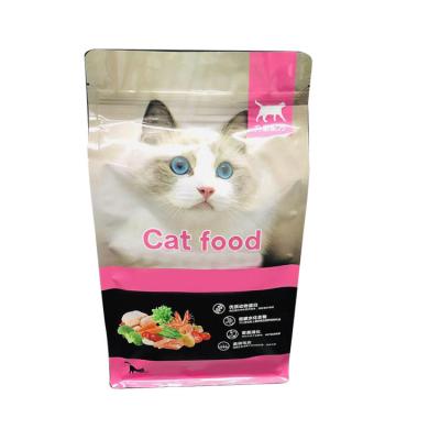 China Machine Heat Seal Cat Pet Food Bag BOPP Laminated PP PE PA 8 Sides Seal Stand Up With Zipper Bottom Gusset for sale