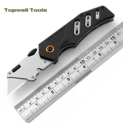 China Folding Design Box Cutter Stainless Steel Multi Function Folding Utility Knife Single Blade For Cutting Box for sale