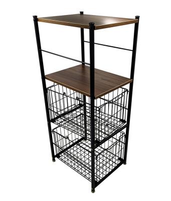 China Multifunctional Large Space Kitchen Metal 3 Tier Storage Rack/Storage Display Racks Kitchen Shelf Rack With Drawer Basket for sale