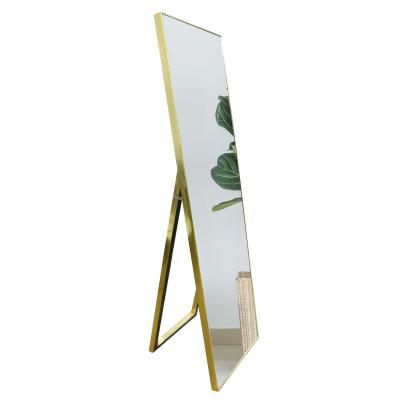 China Wholesale Easy To Clean High Quality Elegant Golden Standing Rectangle Floor Mirrors Large Bedroom Mirrors for sale