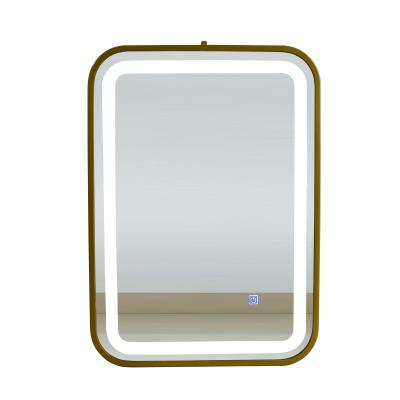 China Wholesale High Quality Gold Frame Large Wall Mount Rectangle Illuminated Easy To Clean Led Bathroom Mirror for sale