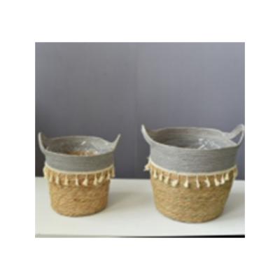 China Hot Sale Europe Tassel Style Nordic Straw Flower Basket Living Room Large Rattan Woven Potted Flower Pot for sale