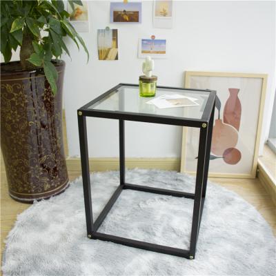 China Innovative Mailbox Package Modern Simple Square Coffee Table Living Room Furniture Tempered Metal Glass European Style Side Table for sale