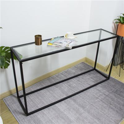 China Hallway Table Nordic Glass Metal Console Table (The Other) Tempered Glass Top Safety Black Frame Modern Cheap Adjustable Metal Console Table for sale