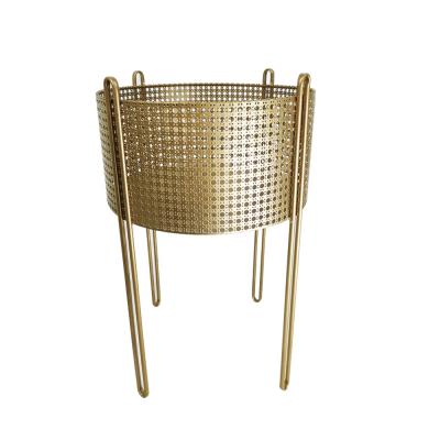 China Long Rattan Adjustable Modern Gold Metal Flower Pots Plant Stand for sale