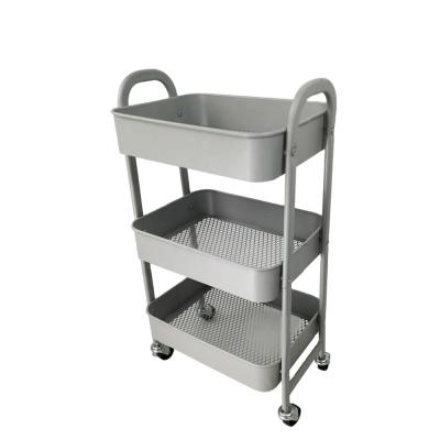 China Low Cost Factory Sale 3 Tier Gray Kitchen Storage Trolley Wheels Mobile Cart Metal Cart for sale