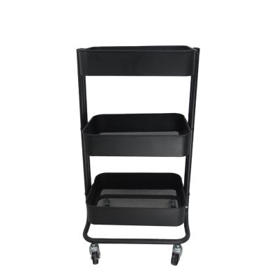 China Good Quality Low Cost Good Quality Goods Storage Cart Mobile Foldable Black Kitchen Trolley 3 Tier Trolley Cart for sale