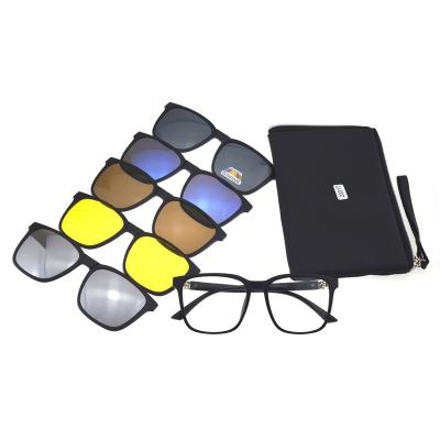 China With Bag TR90 Clip On Optical Frame Magnetic Sunglasses With 5 Glass Polarized Lenses With Decoration On The Temple Lenses for sale