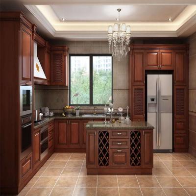 China Modern Environment Friendly European Classic Kitchen Island Cabinet Designs Custom High End Luxury Solid Wood Cabinets With Granite Countertops for sale