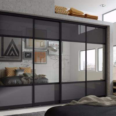 China (Others)Adjustable Classic Black Door Clothes Storage Wardrobes Set Modern Wood Bedroom Sliding Glass Mirror Cabinet Wardrobe Design for sale