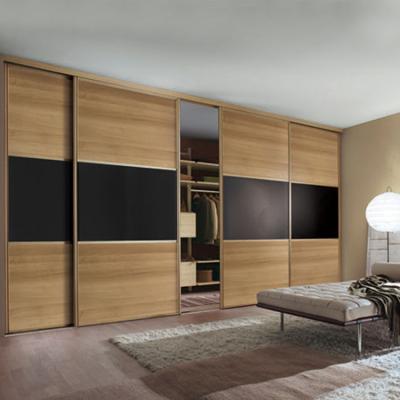 China (Other) Cheap Adjustable Modern Melamine Laminated Wood Panel Bedroom Furniture Design Plywood Fabric Wardrobes Sliding Wardrobe Sets for sale