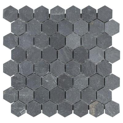 China Black Rustic 12x12 Inch Exterior Wall Cladding For Hex Rock Mosaic Natural Stone for sale