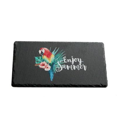 China Traditional Can Add Color Drawing Logo Home Decorations Christmas Gift Ornaments Rectangular Black Slate Tile Dinner Plate Slate for sale