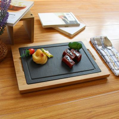 China Factory direct sale traditional sushi flat plate fruit cake with bamboo slate tray for sale