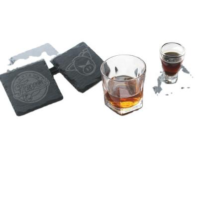 China Sustainable Black Square Drink Coasters Handmade Slate Tray Stone Coasters Can Be Customized Suitable for Kitchen and Home Decoration for sale