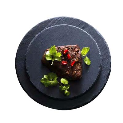 China Sustainable Round Slate Dinner Platter Natural Black Slate Steak Dishes Western Flat Kitchen Cheese Pizza Fruit Platter for sale