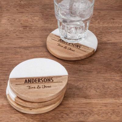 China Creative Decoration Acacia Home Heat Insulation Beverage Minimalist September Round Hot Selling Marble Splicing Coaster for sale