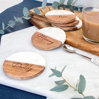 China September Minimalist New Arrival Personalized Design Round Beverage Home Decoration Acacia Marble Splicing Coaster for sale