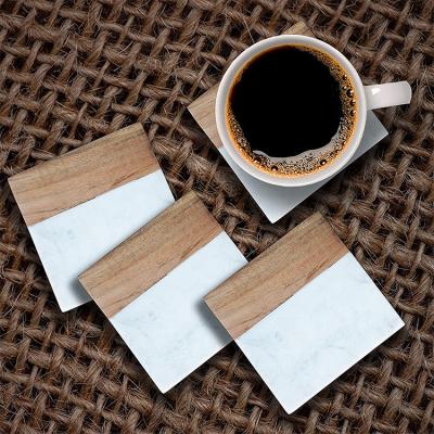 China Minimalist Square Acacia Marble Decoration Home Insulation Milk Coffee New Arrival September Splicing Coaster for sale