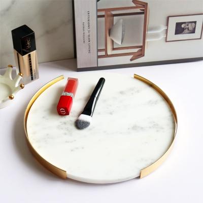 China Simple Luxury Hotel Toiletries Tray Storage Cosmetics Jewelry Cosmetics Skin Care Dresser Fashion White Marble Tray for sale