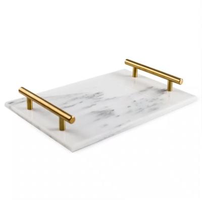 China Nordic Modern Disposable Wedding Hotel Vanity Tray Decorative Marble Serving Tray With Handles for sale