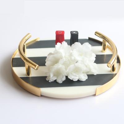 China High quality custom made hotel and home table disposable decorative marble tray with lava gold handles for sale