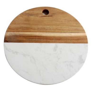 China Minimalist Round Two Color Mosaic High End Cutlery Round Two Marble Cutting Board Cake Bread Steak Marble Wood Dish for sale